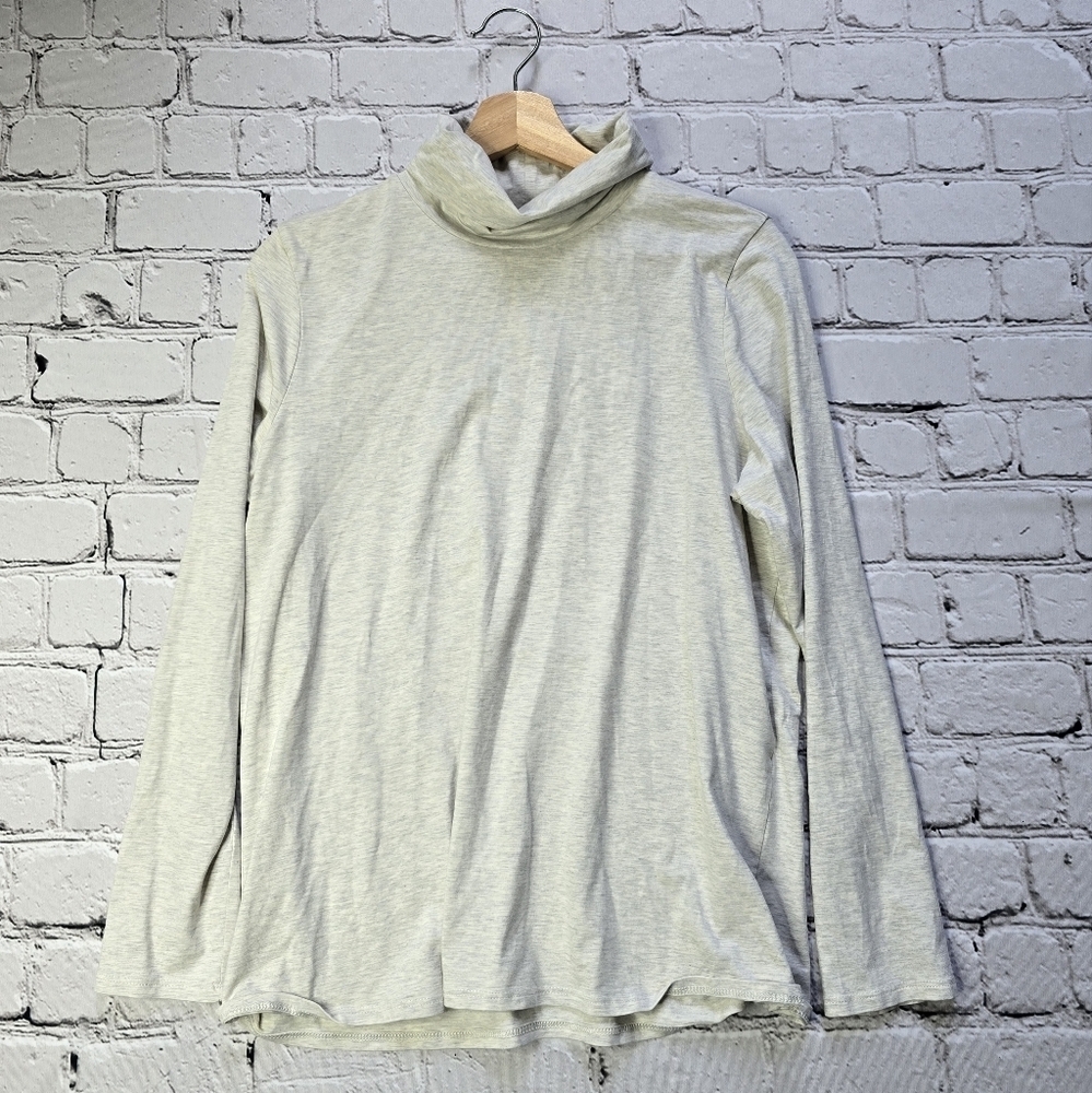 Pure Jill Pima Cotton Blend Heathered Cream Gray Relaxed Turtleneck Top Size M